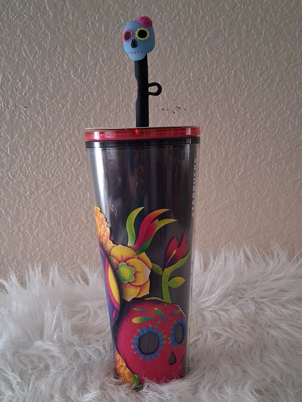 Starbucks Dia De Muertos Tumbler with Sugar Skull Straw Topper 2025